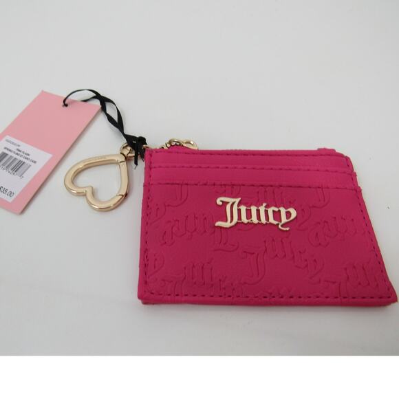 NWT Juicy Couture Pink Flash Spring Fling ID Card Case Keychain Wallet Gold - Picture 1 of 5